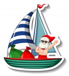 Santa Claus on sailing boat in summer theme  illustration